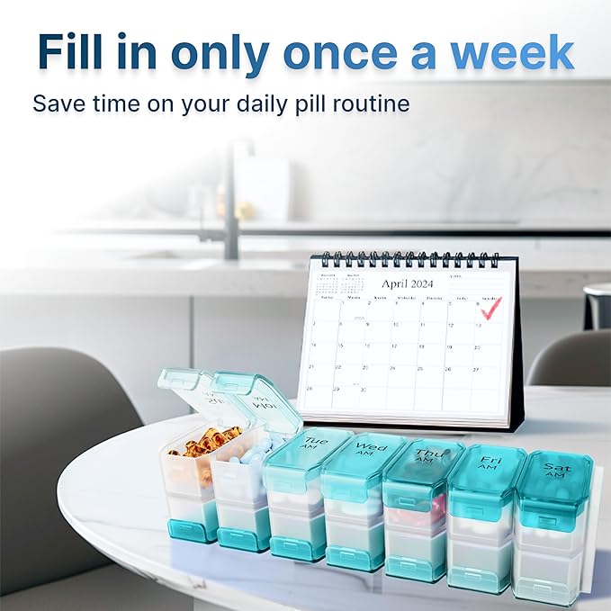 Extra Large Pill Organizer 2 Times a Day – XL Pill Box 7 Day with Big AM/PM Compartments – Fits Large Vitamins, Supplements & Gummies, for 7 or 14-Day Use, Color-Coded, Senior-Friendly, No Spills