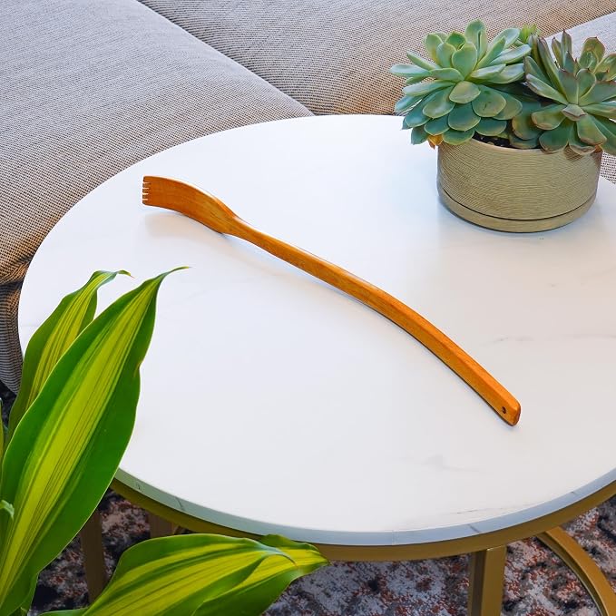 ITCHY-BAN Oversized Wooden Back Scratcher: 18'' Extended Curved Handle for Better Reach, Handcrafted to Perfection, Instant Itch Relief, Gentle on Skin Leave No Scratch Marks (Yellow)