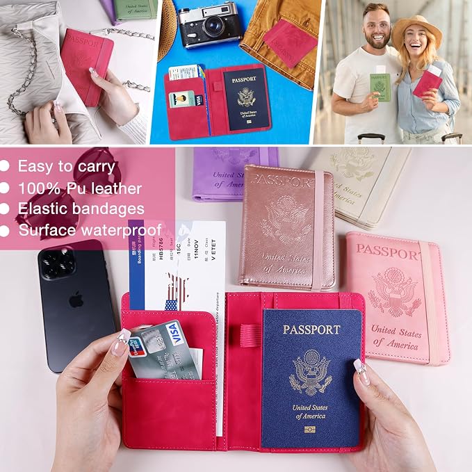 Melsbrinna Premium Leather Passport Holder Covers Case, Waterproof Rfid Blocking Travel Wallet Passport Holder with Pen Holder, Cute Passport Book for Women/Men