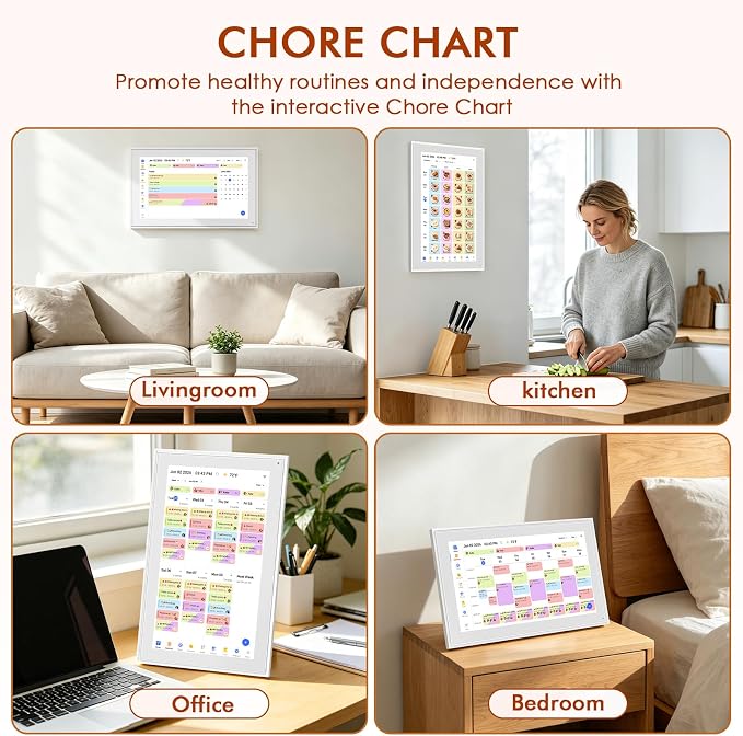 15.6" Digital Calendar - Touchscreen Smart Family Planner & Chore Organizer | Sync Google/iCloud, No Subscription, Chore Chart Reward System, Meal Planner, Digital Photo Frame, Gift for Mom, White