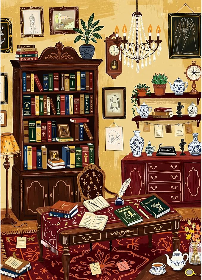 1000 Piece Jigsaw Puzzles for Adults, Study Room Puzzle with 1:1 HD Poster, Precise Interlocking, Letter Markings on Back, Dust-Free, Stress Relief & Ideal Family Game Gift