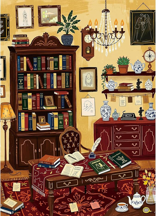 1000 Piece Jigsaw Puzzles for Adults, Study Room Puzzle with 1:1 HD Poster, Precise Interlocking, Letter Markings on Back, Dust-Free, Stress Relief & Ideal Family Game Gift