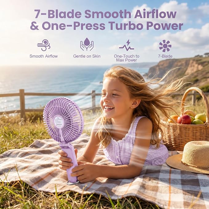 Portable Handheld Fan, 10000mAh Rechargeable 6-Inch Personal Fan for Travel | Ultra Quiet Foldable Desk Fan, 5-Speed Battery Operated Fan with Up to 40H Runtime and Digital Display for Travel and Makeup