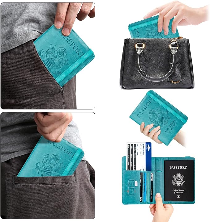 WALNEW Passport Holder for Travel, RFID Passport Wallet, Travel Essentials | PU Leather Passport Cover Case with Pen Holder, Travel Must Haves Accessories, Passport Book Holder for Women Men