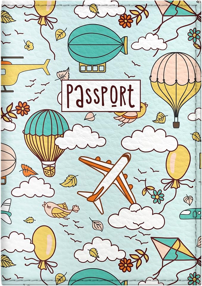 Passport Cover for Kids, Women and Men, Cute Travel Passport Holder (Dirigible Pattern)