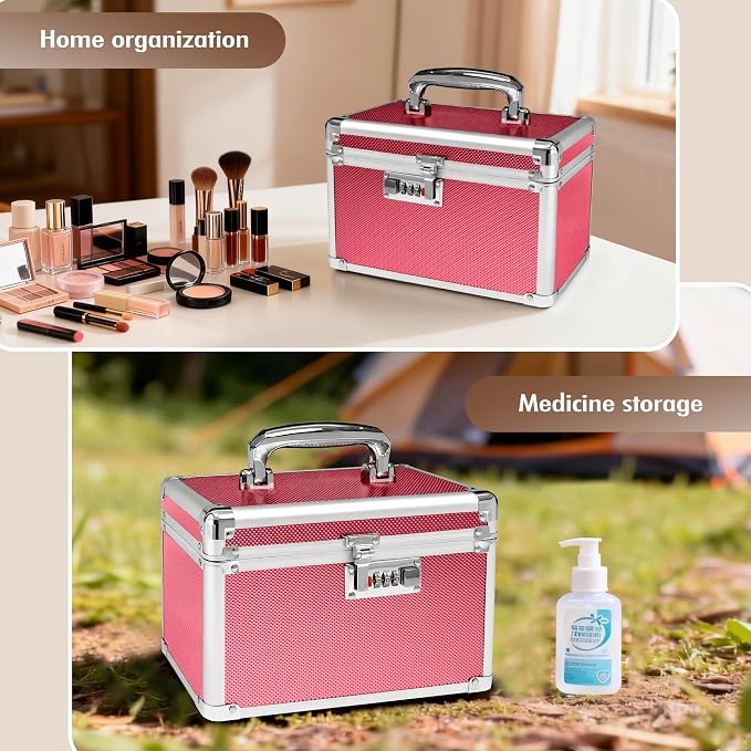 Rose Medication Combination Lock Boxes with Code for Personal Items, Medicine Lockbox for Documents 9.76 x 6.02 x 7.48 Inches Colorful Small