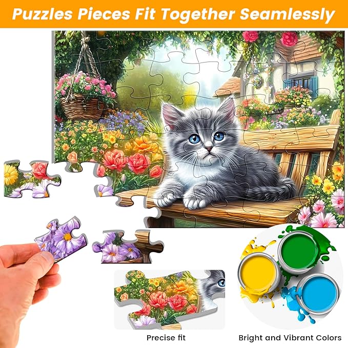 4 Pack 36 Large Piece Puzzles for Seniors Puzzle Dementia Alzheimer's Products Activities for Seniors Dog Cat Bird Fish Easy Jigsaw Puzzle Memory Games Gift for Elderly Adult with 4 Storage Bags