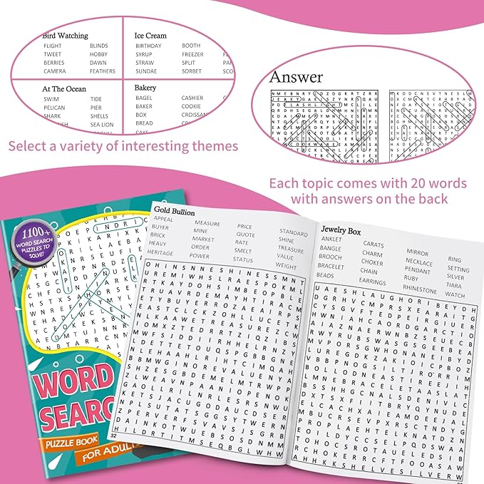 Large Print 6000+ Words Word Search Puzzle Books, Set of 6 Full Size, Brain Games, Activity Book for Adults, Teens and Seniors