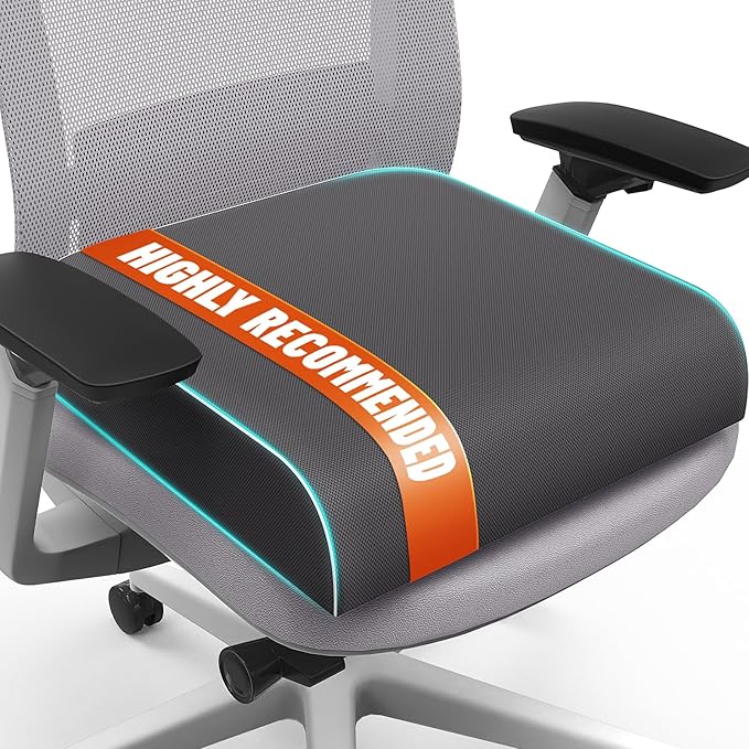 SweetSlubr Seat Cushion for Tailbone Pain Relief, Office Chair Cushion, Memory Foam Large Chair Pad with Non-Slip Cover for Soft Support at Office Chair, Car Seat, Airplane Grey/XLarge
