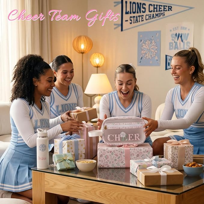 COSHAYSOO Clear CHEER Makeup Bag Cheerleader Team Gifts Cheerleading Hair Skincare Cosmetic Accessories Organizer for College Women Teen Girls, Small Waterproof Travel Pouch for Purses Backpack Tote