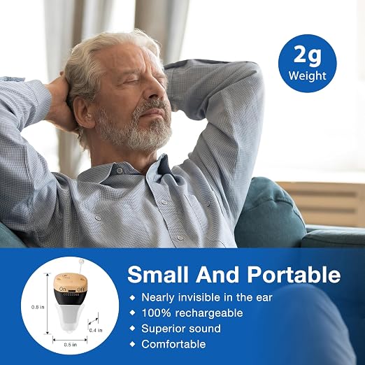 Rechargeable Hearing Aids for Adults Seniors, OTC Hearing Aids for Adults Seniors Rechargeable with Noise Cancelling, Invisible Hearing Aid, 1 Pair (Black)