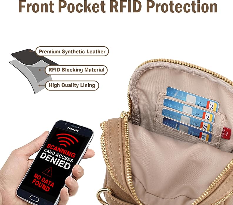 Anti Theft Crossbody Bag for Women, Small RFID Blocking Sling Purse with Zipper Lock for Travel, Vegan Leather