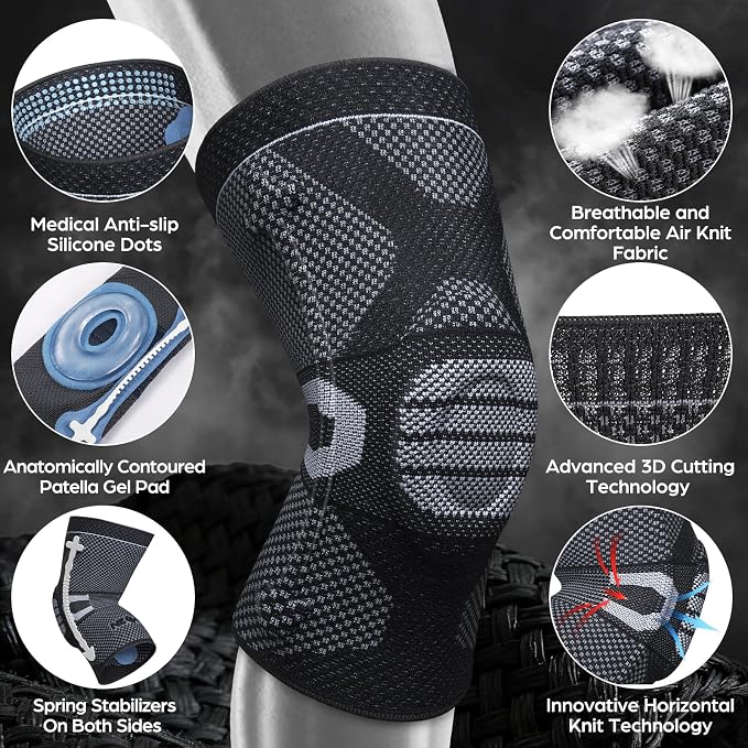NEENCA Professional Knee Brace for Pain Relief, Medical Knee Compression Sleeve, Upgraded Knee Support with Horizontal Knit Tech for Meniscus Tear, ACL, Arthritis, Joint Pain, Runner, Workout...