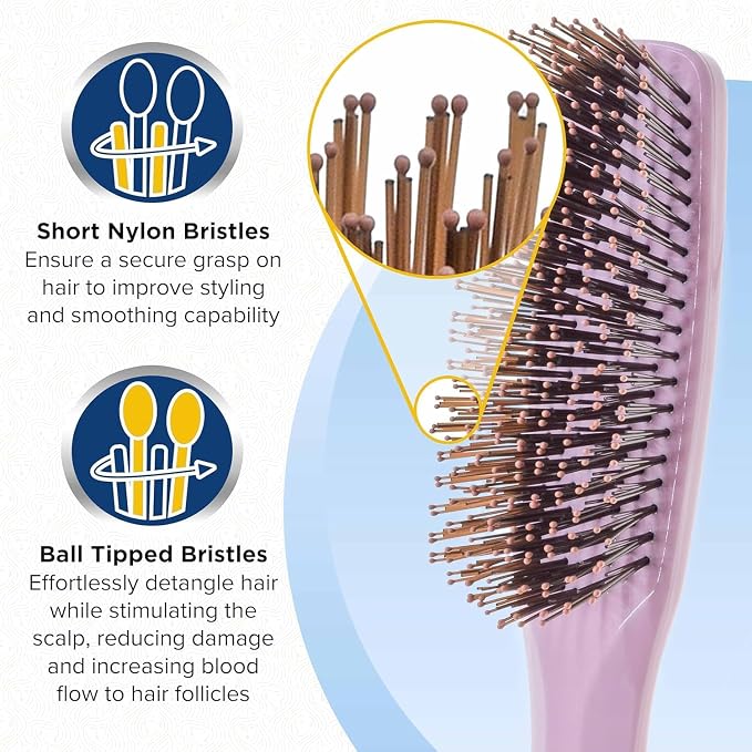 Giorgio Gentle Pink Hair Brush Set – Gift for Women, 2 Detangler Brushes (6.25" & 7.75"), Scalp Massager, Travel Hair Brush, Sensitive Scalp, All Hair Types