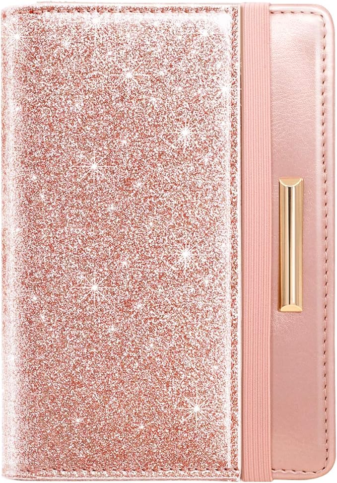Coco Rossi Passport Holder for Travel Women Slim RFID Passport Cover Wallet | Travel Essentials, Passport Book Holders, Passport Wallet Cover Case, PU Leather, Cute, Thin, Spliced Design, Glitter Rose