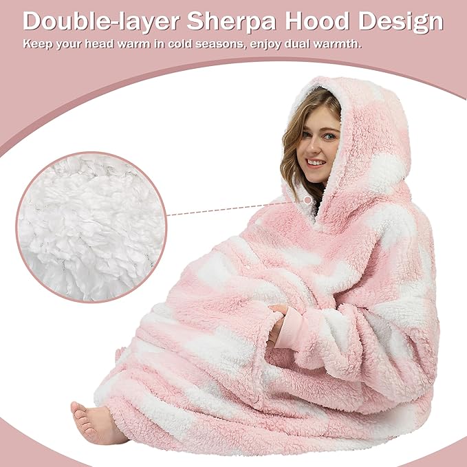 Catalonia Oversized Blanket Hoodie Sweatshirt, Wearable Sherpa Lounging Pullover for Adults Women Men