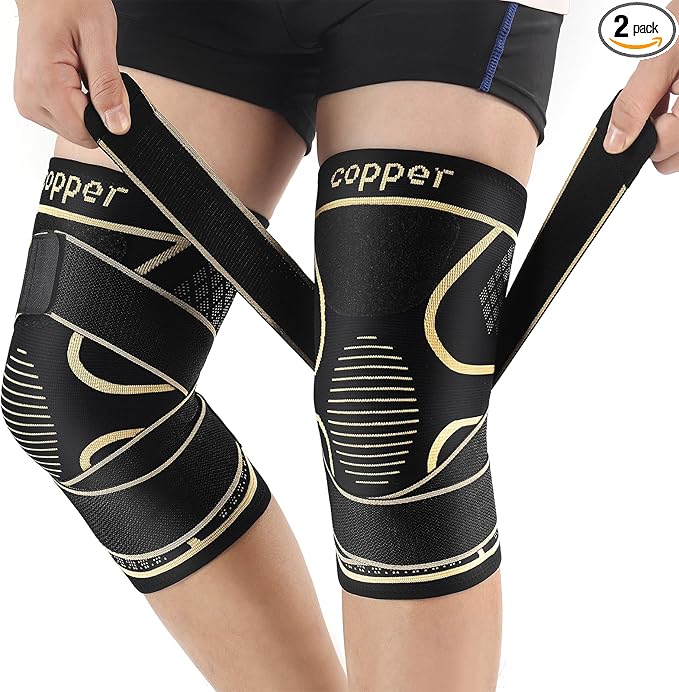 Copper Knee Braces with Strap for Knee Pain Women and Men(2 Pack), Knee Compression Sleeve for Arthritis, ACL, Meniscus Tear, Joint Pain Relief, Knee Support for Working, Running, Weightlifting(3XL)