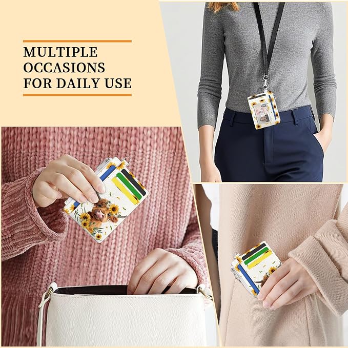 Hancynir Highland Cow Credit Card Holder Small Wallet Women, Cute Slim RFID | Sunflower Zipper Keychain Wallet, Thin Travel Coin Pocket, PU Leather, Minimalist Card Case, 6 Card Slots, Ladies Women Gifts