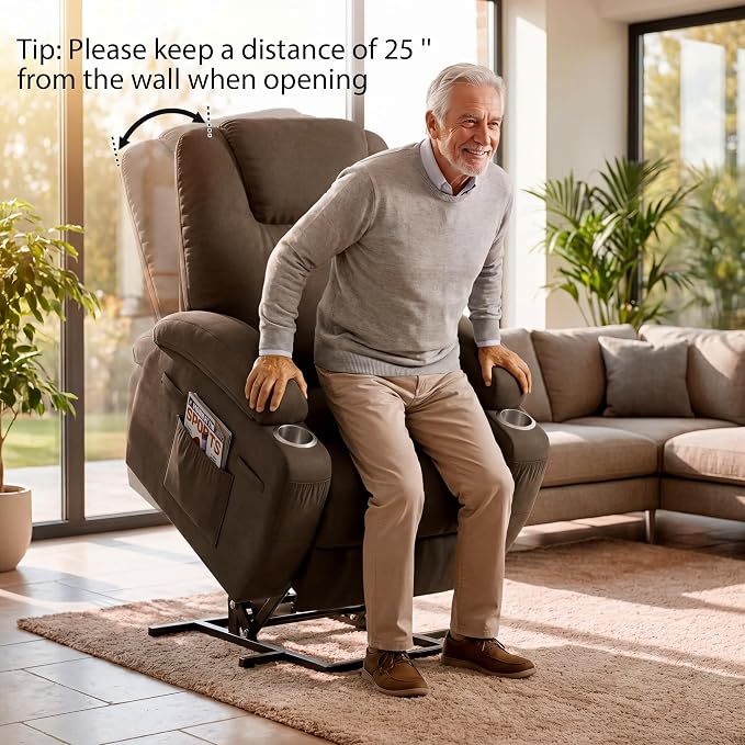 JUMMICO Power Lift Recliner Chair for Elderly with Vibration Massage | Recliner Chair Ergonomic Lift Chair Cup Holder for Living Room (Leathaire, Dark Brown)