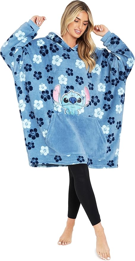 Disney Stitch Blanket Hoodie for Women Teens, Wearable Oversized Fleece Hooded Poncho with Pocket, Cozy Gifts for Women