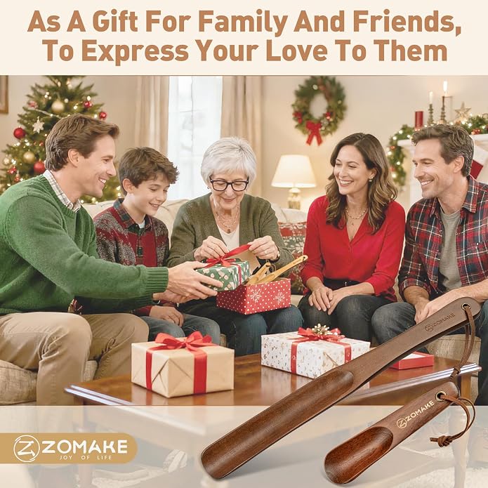 ZOMAKE Wooden Shoe Horn Long Handle for Men Women 15.7" 13.8" | Long Shoehorn Boot Horn for Seniors, Sturdy Wooden, Shoes Protection, No Bend Over, Easy Shoe Wear for Home Office Use