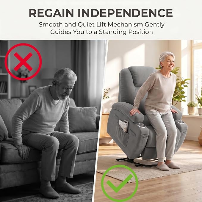 Flamaker Power Lift Chair Massage Recliner Chairs for Elderly | Ergonomic Lift Recliner Design with Cup Holders & Side Pockets, Remote Control (Gray)