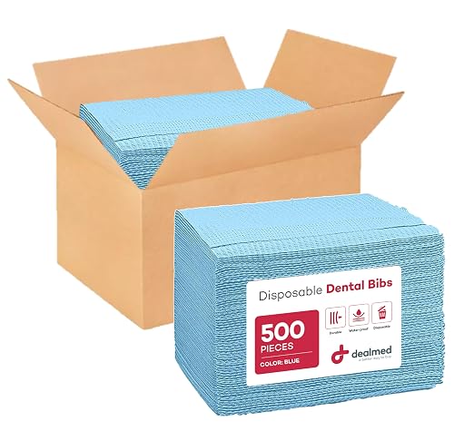 Dealmed Disposable 13.5" x 18" Dental Bibs, Made in USA, 2-Ply Tissue/Poly, Bulk Tattoo Bibs, Great for First Aid Kits and Medical Facilities (Blue, Case of 500)