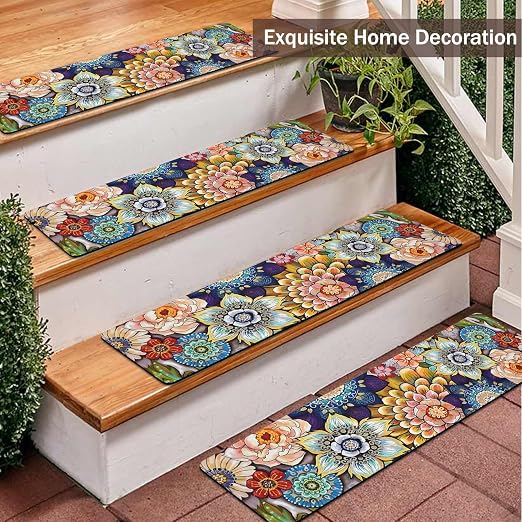 Non Slip Carpet Stair Treads for Wooden Steps Indoor, 1 Pack Stair Runners Covers Staircase Step Rugs Stair Mats for Kids Elders and Dog