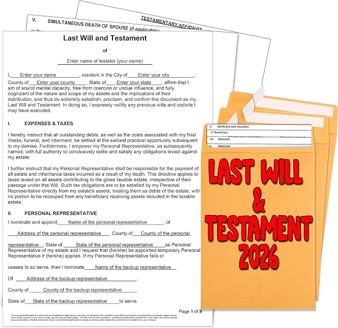 Zastic! 2026 3 Pack Last Will and Testament Kit: Blank Legal Last Will Testament Forms, Do It Yourself Legal Will Maker Templates - End of Life Planning Kit - 3 Blank Forms, Guide, & Envelopes