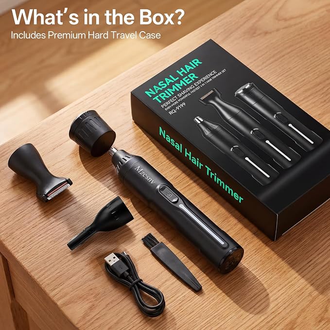 Rechargeable Nose Hair Trimmer - 4-in-1 Ear Eyebrow Beard Grooming Kit for Men & Women, Waterproof Quiet Motor, Fast Charging | 11000 RPM | Portable Travel Size Nose Trimmer Beard Trimmer (Black)