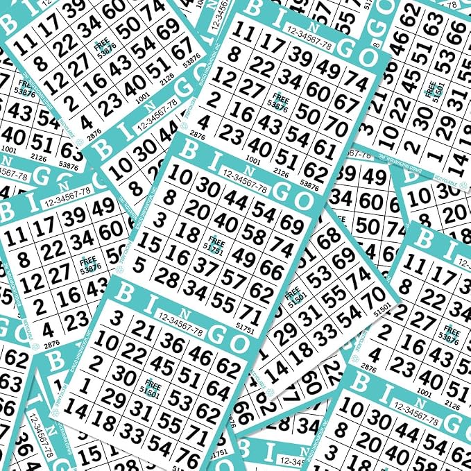 Bingo Paper Sheets – 3 Faces, 12" x 4" – Pack of 500 Disposable Bingo Cards – Recyclable Dauber Paper for Seniors, Adults & Community Events (Aqua)
