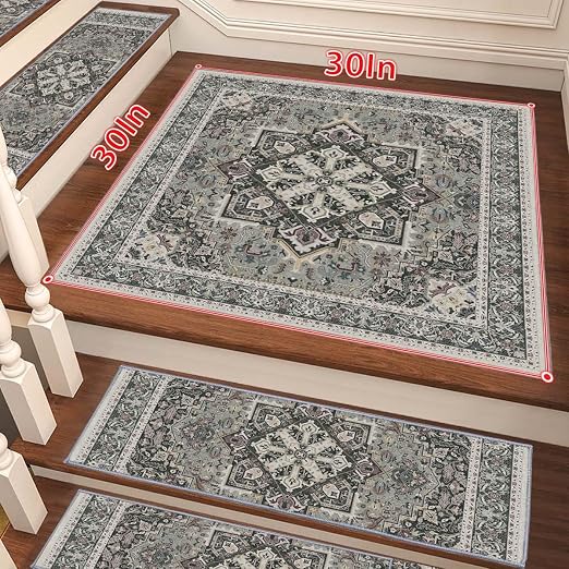 8”x 30” Carpet Stair, Anti-Slip Carpet Treads for Wooden Steps, Self-Adhesive Decorative Stair Runners, Slip-Resistant Treads for Indoor Wooden Staircases (1, Grey, 30X30 inch)