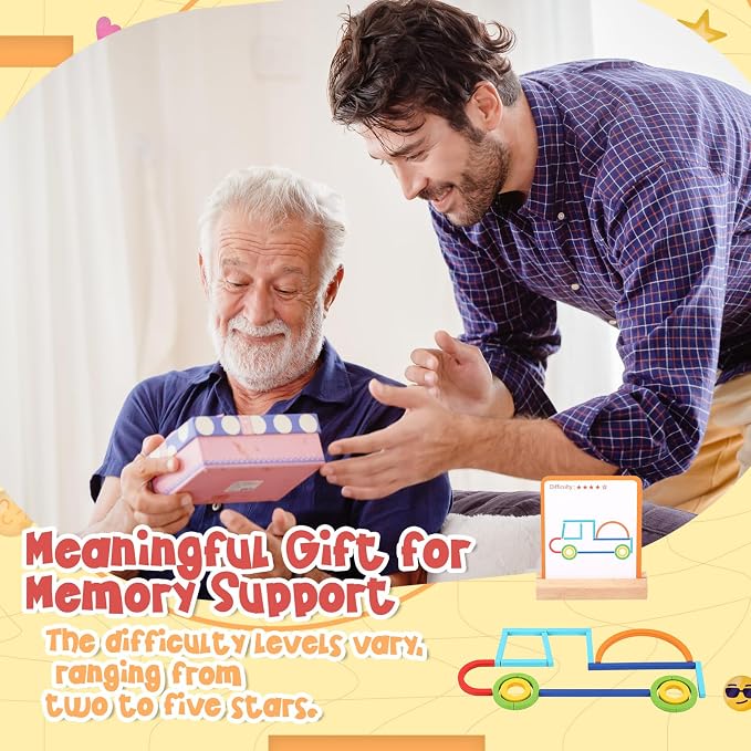 142 Pcs Wooden Pattern Blocks Set for Seniors Dementia for Seniors Memory Matching Games Alzheimers Products Cognitive Toys for Elderly Dementia Patients Older Adults