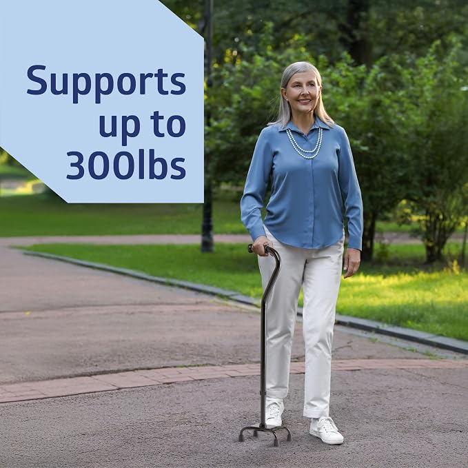 Medline Aluminum Quad Cane with Large Base for Balance, Knee Injuries, Leg Surgery Recovery & Mobility, Portable, Lightweight Walking Aid for Seniors & Adults