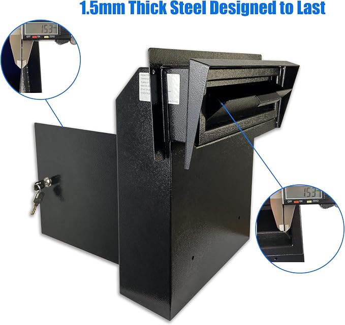 Through-the-Door Mailbox with Rear Access Door & Rain Cover | Galvanized Steel Mail Drop Box for Letters, Documents & Key Collection, Secure Outdoor Mail Storage