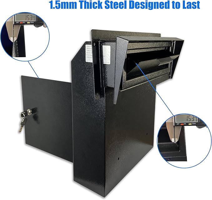Locking Mailbox Drop Box with Rain Cover, Heavy-Duty Galvanized Steel, Door Mounted Secure Mailbox for Keys, Cash, Checks, Deposits & Letters – Safe Mail Drop Box for Home/Office, Dark Gray
