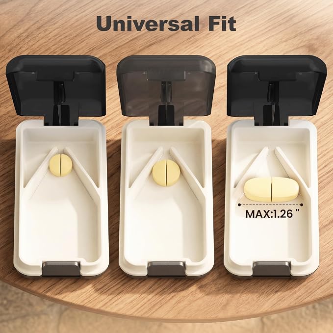 Fullicon Secure Precise Pill Cutter for Small Pills, Safe Tablet Slicer for Large Tiny Pills, Easy to Clean Coupe Pillule Portable Travel (Black)