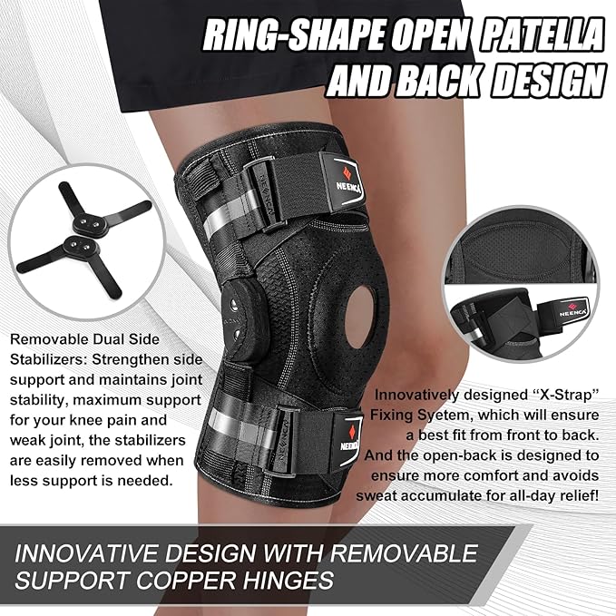 NEENCA Professional Knee Brace for Knee Pain, Hinged Knee Support with Patented X-Strap Fixing System, Medical for Pain Relief, Arthritis, Meniscus Tear, ACL, PCL, MCL, Runner, Sport