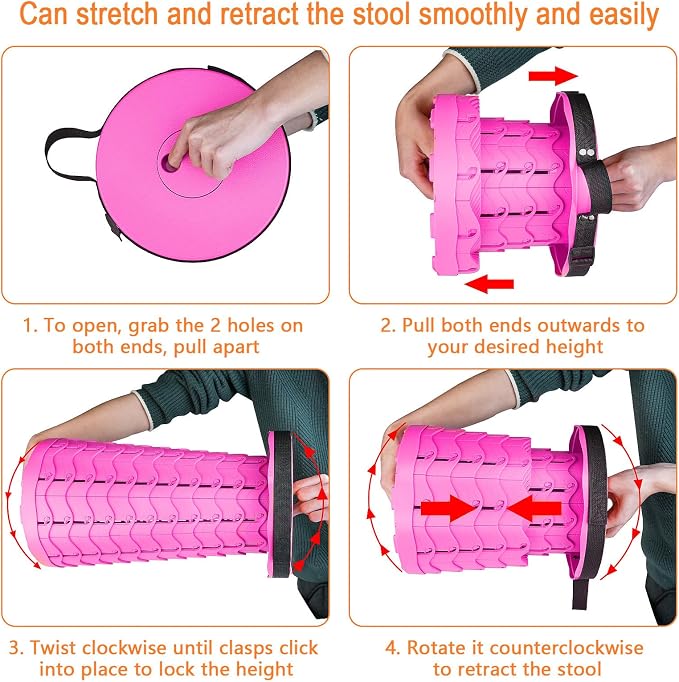 Upgraded Folding Stool Lightweight Yet More Sturdy with Load Capacity 400lbs Portable Collapsible Stool for Camping Fishing Hiking BBQ (Pink)