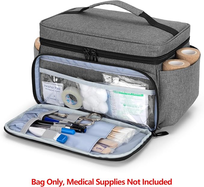 CURMIO Small Medicine Storage Bag, Empty Family First Aid Kits Case, Gray | Emergency Medical Supplies for Home Care, Pill Bottle Organizer, Multifunctional Bag for Medical Use, Dormitory, Travel
