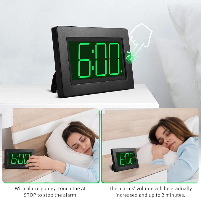 KWANWA Large Digital Alarm Clock, 3" LED Display Battery Operated, Dimmable Auto Night Mode, Easy to Read for Seniors Visually Impaired, Cordless Wall Clock or Table Clock for Bedroom Living Room
