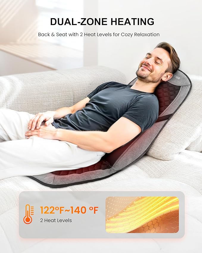 COMFIER Back Massager with Heat, Massage Seat Cushion for Chair with 10 Vibration Motors, Adjustable Lumbar Support,Chair Massager for Office,Recliner,Gifts for Men,Women