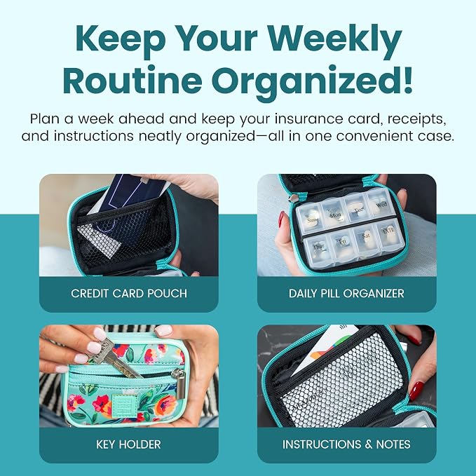 Made Easy Kit Pill Case - Weekly Medicine Organizer with Removable Seven-Day Vitamin & Supplement Box (Tie Dye)