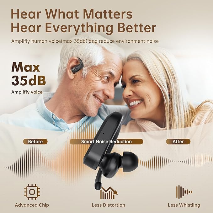 Hearing Aids, Hearing Aid Rechargeable, Hearing Aid for Adults Seniors - Hearing Aid with Portable Charging Case, 5-Level Volume Control - Comfortable Fit