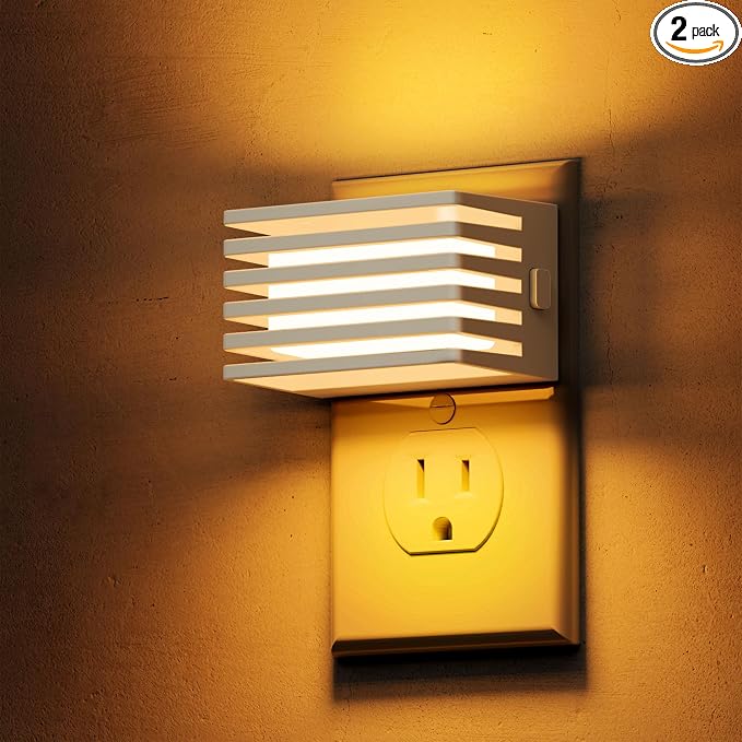 L LOHAS LED Modern Plug in Night Light with Dusk to Dawn Sensor, 2000K Amber Warm Night Lights Plug into Wall, Dimmable Night Light for Bedroom, Bathroom, Kids' Room (White, 2 Pack)