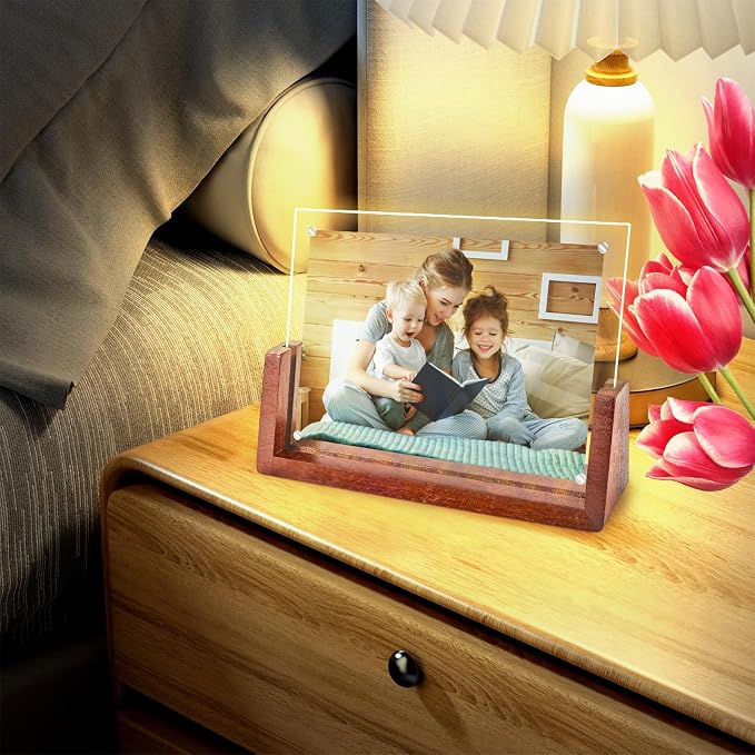 2 Pack 5x7 Picture Frame with Light, Gift Packaging, Gifts for Mom Wife or Female Friends, Clear Acrylic Frames Fits Photos of 4 x 6 or 5 x 7 In (Horizontal & Vertical)