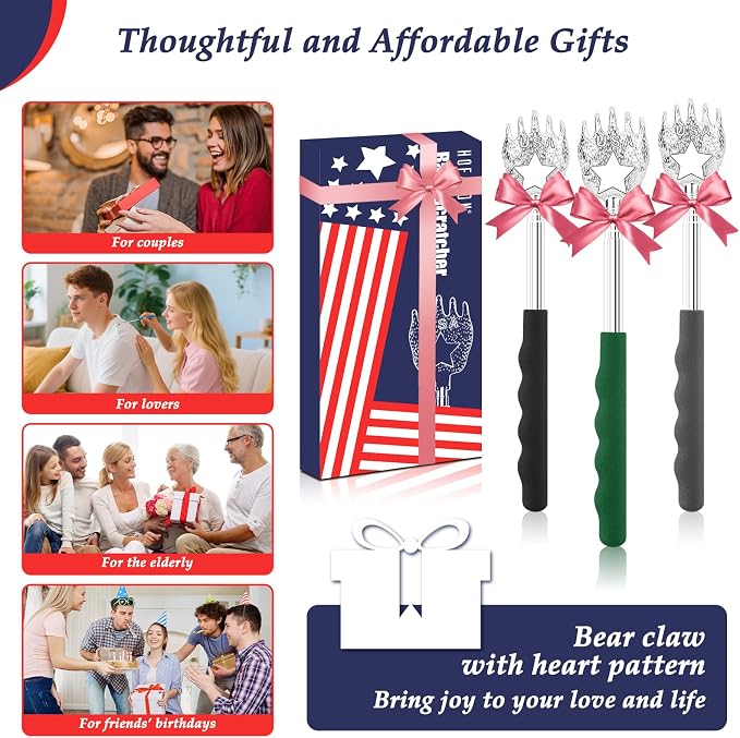 HOFASON 6pcs Back Scratcher Extendable, Metal Bear Claw Back Scratcher, Fathers Day Dad Gifts, Small Bulk Gift Stocking Stuffers for Men Women Adults Teens, White Elephant Gag Gifts