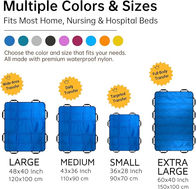 Upgraded 3-Layer Comfort Positioning Bed Pad with Handles Washable Waterproof Transfer Board for Turning Moving Patient Inconvenience Care Transfer Sheet, 60"x40", Extra Large, Ocean Teal
