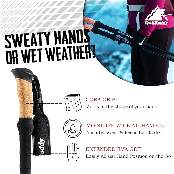 TrailBuddy Trekking Poles – Lightweight 7075 Aluminum Hiking Poles for Women, Men & Seniors – Collapsible or Foldable Walking Sticks for Travel, Trails & Balance