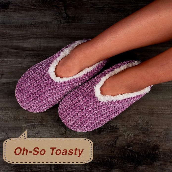 cosyone1997 2-Pair Thick Warm Fuzzy Slippers for Women Indoor Fluffy Sherpa Lined, Winter House Shoe Socks Non-Slip Soft Soles, Cozy Christmas Gifts